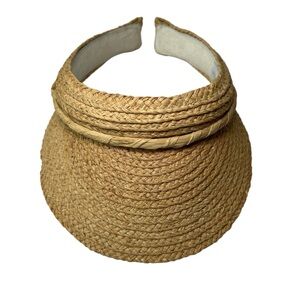 Liz Claiborne Open Visor Woven Straw Sun Visor Natural Braided Hat Beach Garden